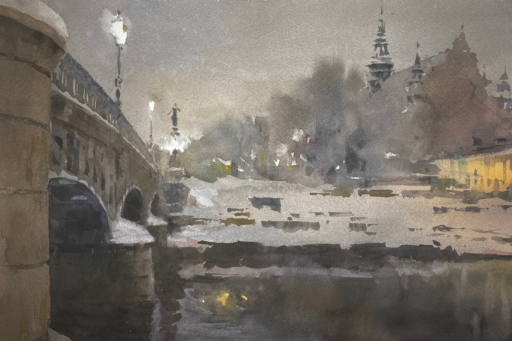 Djurgårdsbron och snö